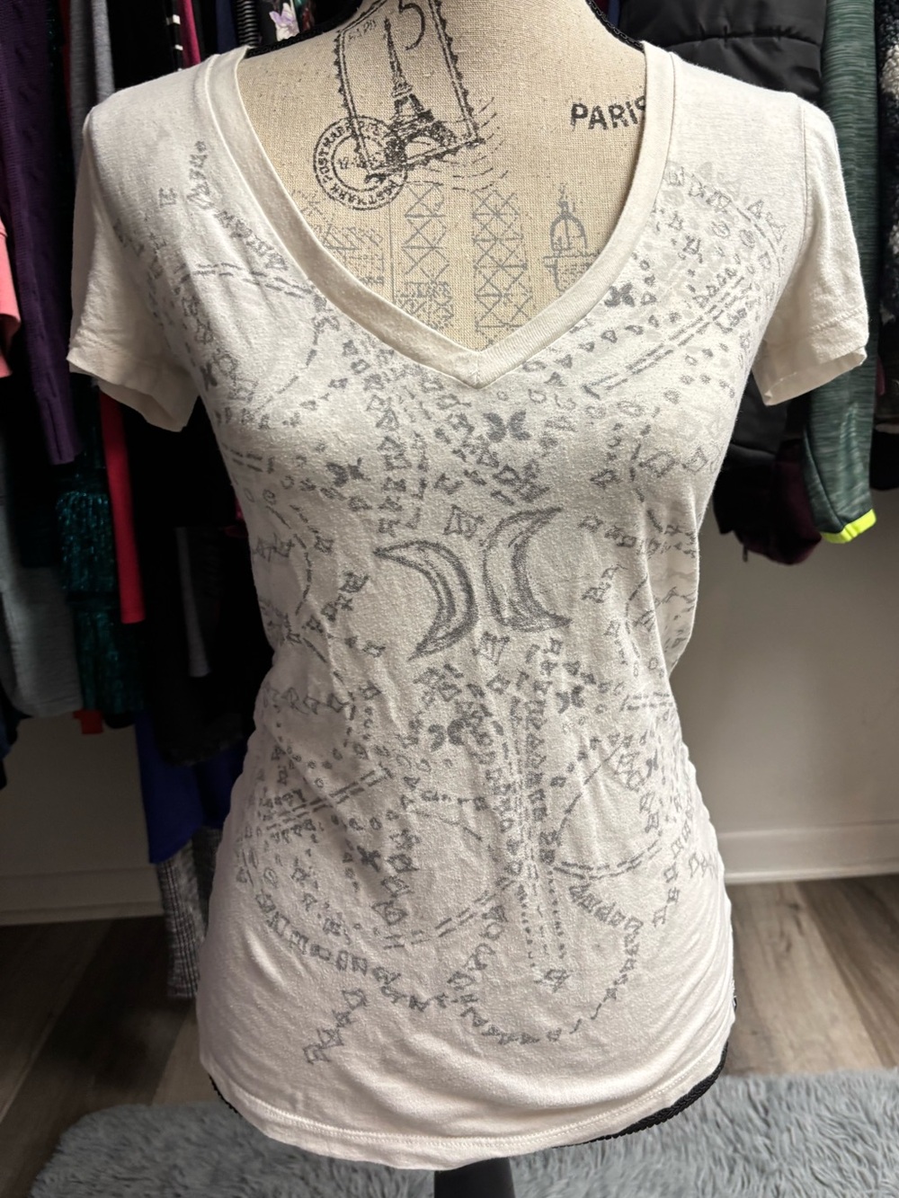 Hurley V-Neck Short Sleeve Tee with Faded Gray Graphic